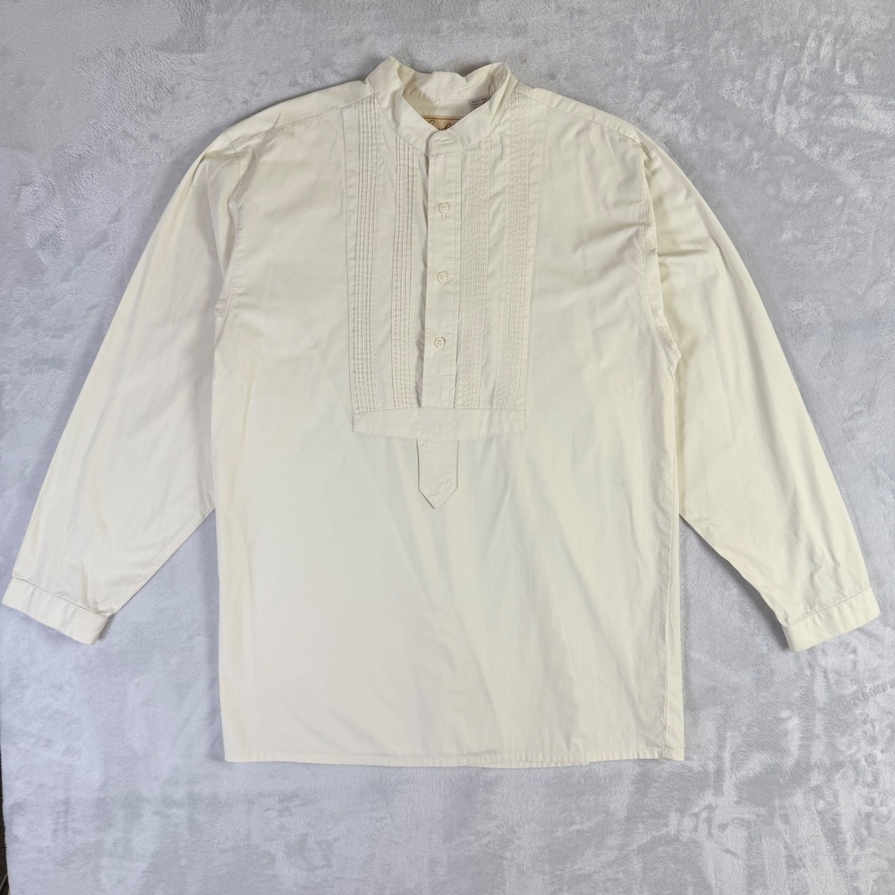 Scully Gambler Western Shirt Mens Medium Cream Pleated Band Collar RW032